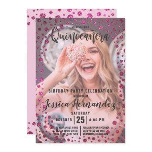 Fuchsia Pink  Glitter Confetti Photo Quinceañera
