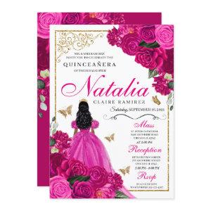 Fuchsia Pink Gold Princess Butterflies Quinceañera