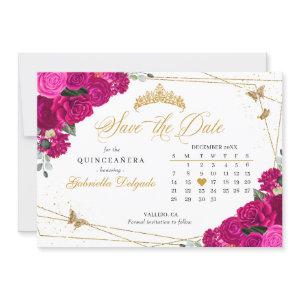 Fuchsia Pink & Gold Quinceañera Save The Date