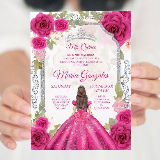 Fuchsia Pink Rose & Dress Charra Mis XV Anos