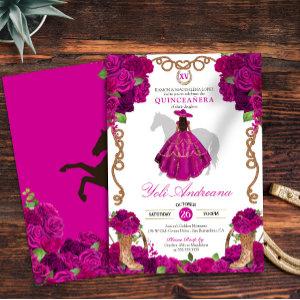 Fuchsia Pink Roses Western Charro Quinceañera