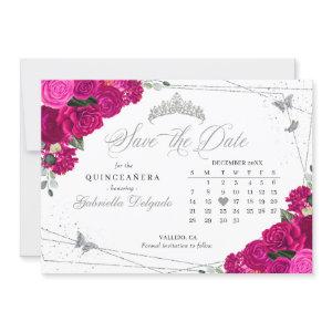 Fuchsia Pink & Silver Quinceañera Save The Date
