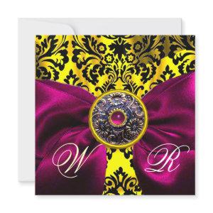 FUCHSIA RIBBON GOLD YELLOW  BLACK  DAMASK MONOGRAM