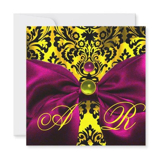 FUCHSIA RIBBON GOLD YELLOW  BLACK  DAMASK MONOGRAM
