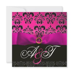 FUCHSIA RIBBON PINK PURPLE BLACK  DAMASK MONOGRAM