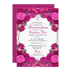 Fuchsia & Silver Floral Quinceanera Birthday