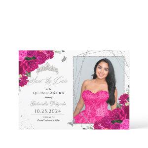 Fuchsia & Silver Quinceañera Save The Date Photo