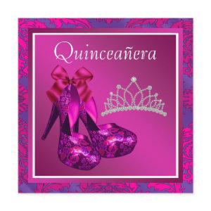Fuchsia Tiara High Heel Shoes Hot Pink Quinceanera