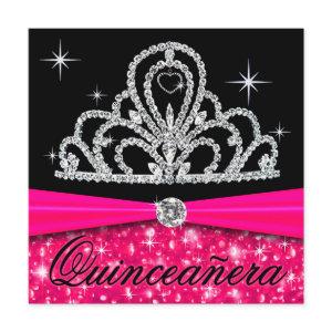 Fuschia Black Quinceanera Princess Tiara Bling