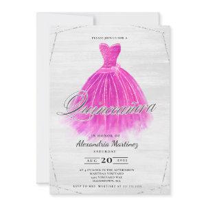 Fuschia wood dress glitter Quinceañera