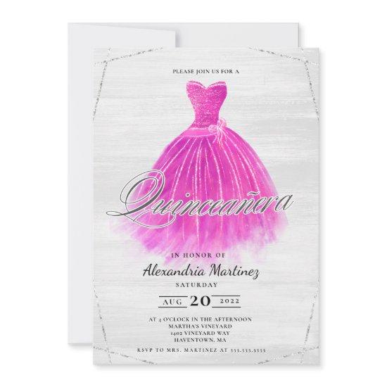 Fuschia wood dress glitter Quinceañera