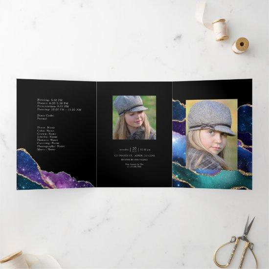 Galaxy Agate Quinceañera Photo Tri-Fold