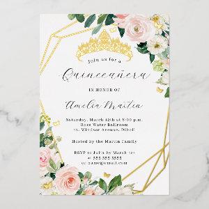 Geo Blush Floral Quinceanera Gold  Foil