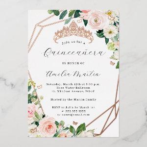 Geo Blush Floral Quinceanera Rose Gold   Foil