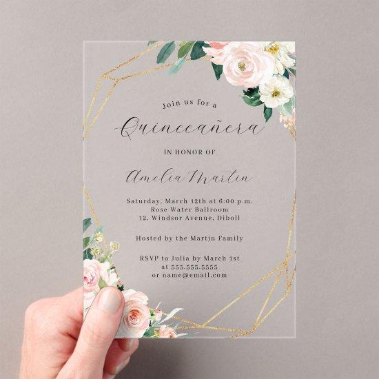 Geo Clear Acrylic Floral Quinceanera  Acrylic