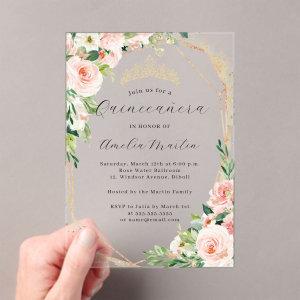 Geo Pink Floral Clear Acrylic Floral Quinceanera  Acrylic