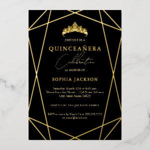 Geometric Black Gold Elegant Quinceanera 15th  Foil