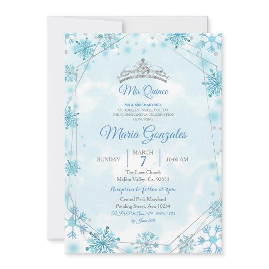 Geometric & Blue Snowflakes Sweet 15th Birthday