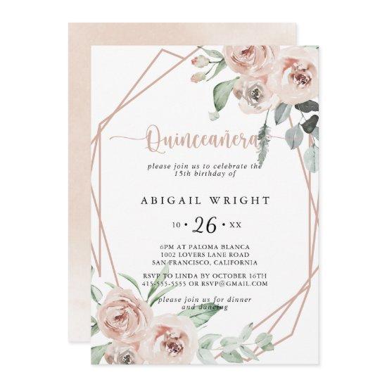 Geometric Classic Dusty Pink Rose Quinceañera