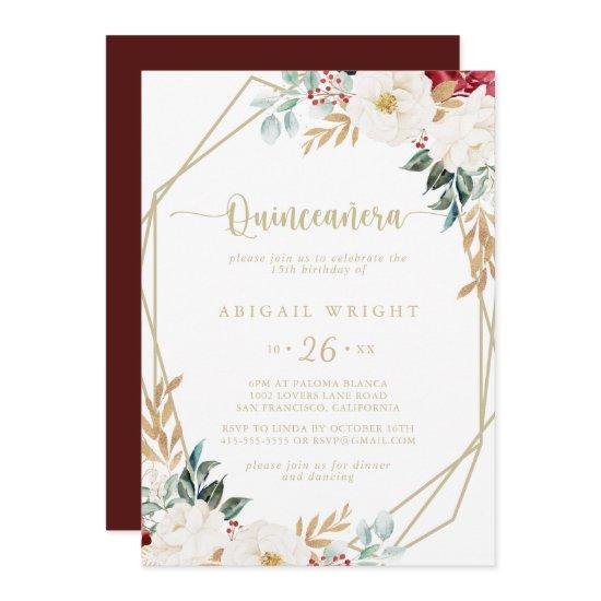 Geometric Classic Gold Floral Quinceañera
