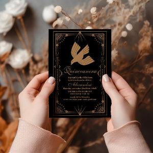 Geometric Dark Black Gold Gatsby Quinceanera