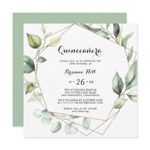 Geometric Elegant Gold Greenery Quinceañera
