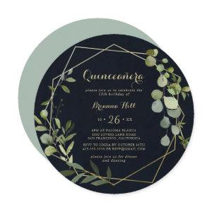 Geometric Gold Blue Green Eucalyptus Quinceañera
