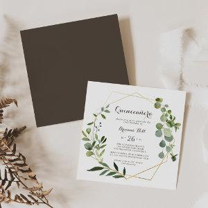 Geometric Gold Brown Green Eucalyptus Quinceañera