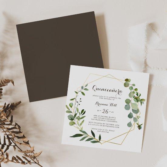 Geometric Gold Brown Green Eucalyptus Quinceañera