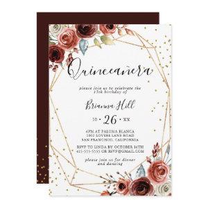 Geometric Gold Glitter Spring Floral Quinceañera