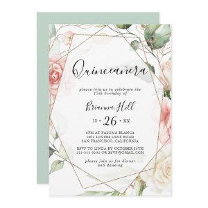 Geometric Gold Green Foliage Floral Quinceañera