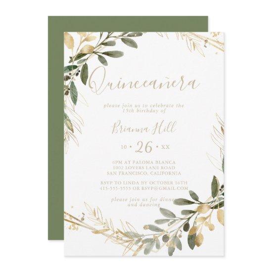 Geometric Gold Greenery Fall Quinceañera