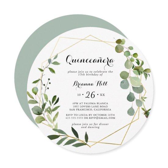 Geometric Gold Tropical Calligraphy Quinceañera