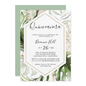 Geometric Gold Tropical Greenery Quinceañera