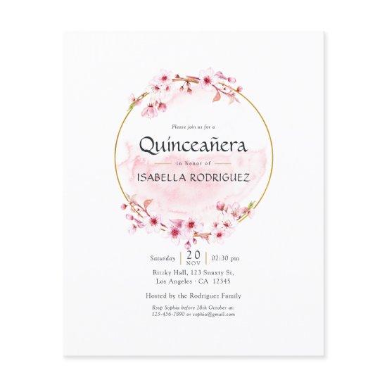 Geometric Pink Spring Cherry Blossom Quinceañera  Flyer
