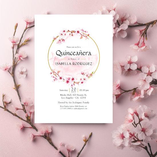 Geometric Pink Spring Cherry Blossom Quinceañera