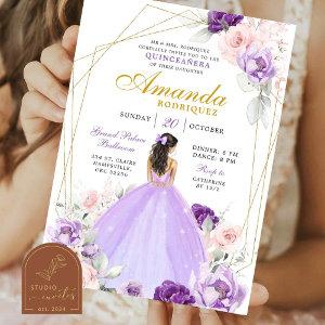 Geometric Purple and Gold Royal Crown Quinceanera