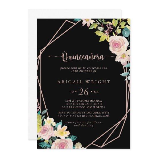 Geometric Rose Gold Spring Floral Quinceañera