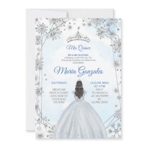 Geometric Silver Blue Christmas Quinceanera Invite