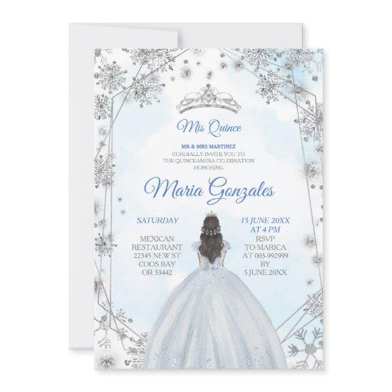 Geometric Silver Blue Christmas Quinceanera Invite