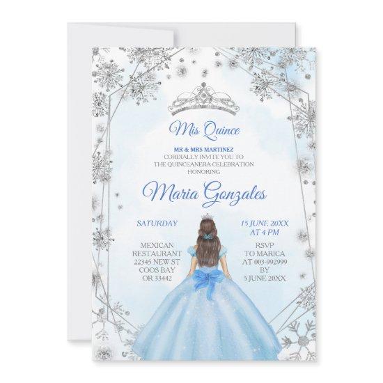 Geometric Silver Blue Mexican Sweet 15th Birthday