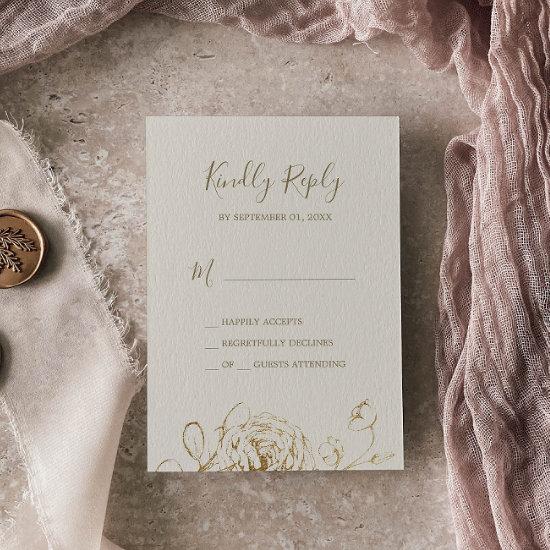 Gilded Floral | Cream Gold Simple RSVP Card