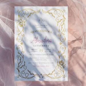 Gilded Gold Floral Frame Elegant Quinceañera Photo