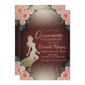 Girl Silhouette,Confetti Floral Quinceañera
