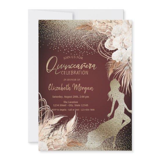 Girl Silhouette,Floral Boho Flowers Pampas Grass