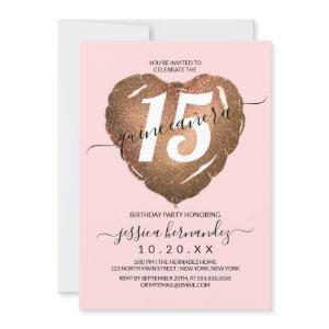 Girly Blush Gold Glitter Heart Balloon Quinceañera