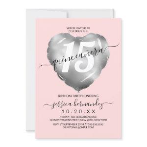 Girly Blush Silver Foil Heart Balloon Quinceañera