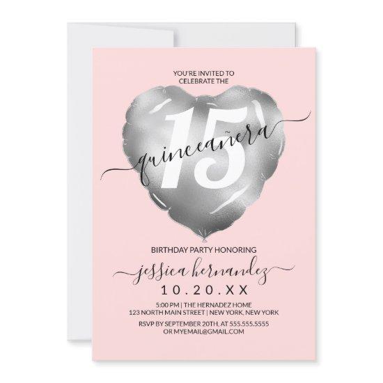 Girly Blush Silver Foil Heart Balloon Quinceañera