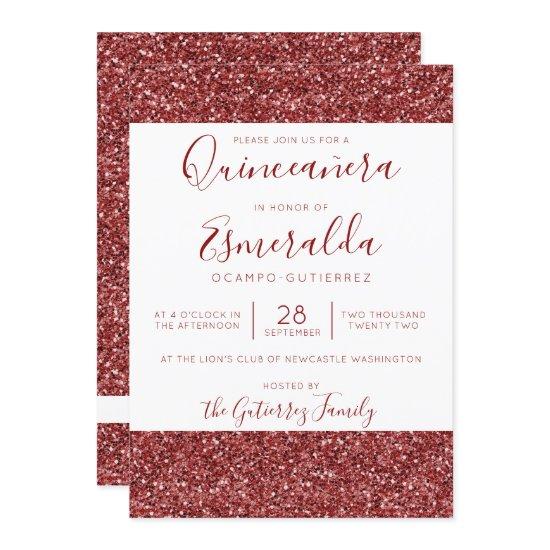 Girly Burgundy Glitter Sparkle Quinceanera