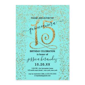 Girly Chic Aqua Gold Confetti Border Quinceañera